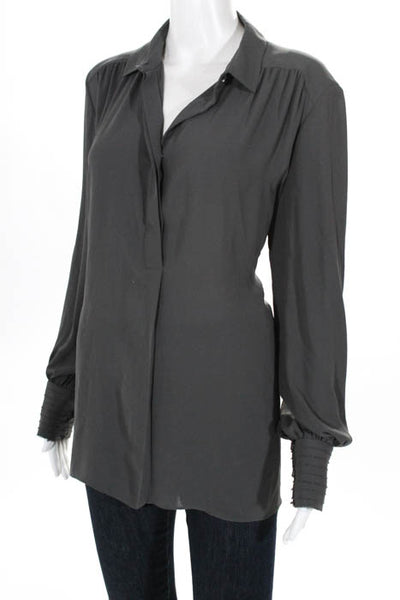 Alice + Olivia Gray Button Front Long Sleeve Collared Top Size Medium LL19LL
