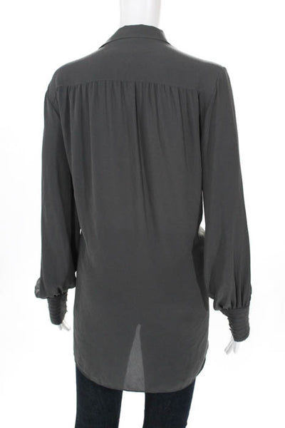 Alice + Olivia Gray Button Front Long Sleeve Collared Top Size Medium LL19LL