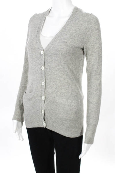 J Crew Light Grey Cashmere V Neck Button Down Cardigan Sweater Size Extra Small