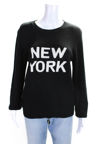 Ellsworth & Ivey Womens New York Intarsia Crew Neck Sweater Black White Medium