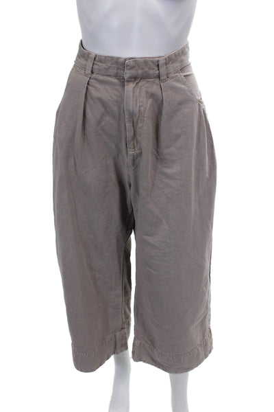 Free People Women Cropped Cotton Pants Gray Button Size 10