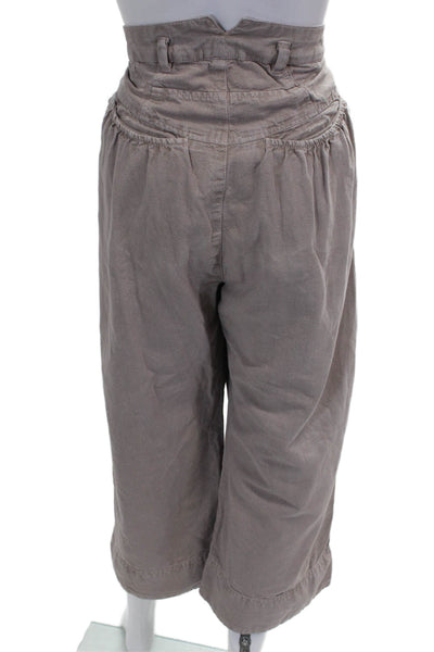 Free People Women Cropped Cotton Pants Gray Button Size 10