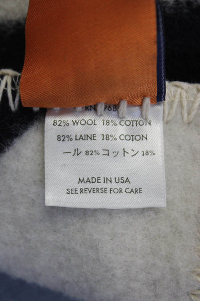 Tory Burch Adults Wool Striped Print Textured Throw Blanket Navy 39x79