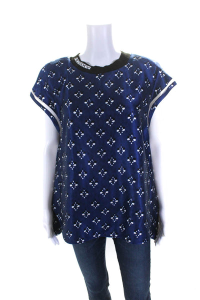 Fendi Womens Short Sleeve Silk Printed Mesh Embellished Top Set Blue Size 8