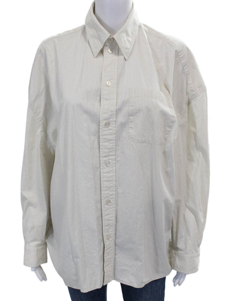 HERSKIND Womens Button Up Ivory Striped Collared Cotton Long Sleeve Size 36