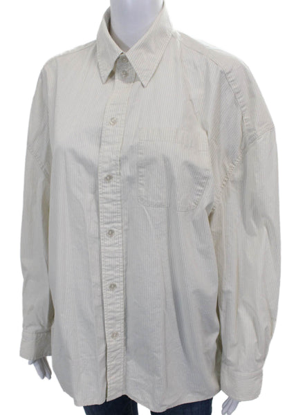 HERSKIND Womens Button Up Ivory Striped Collared Cotton Long Sleeve Size 36