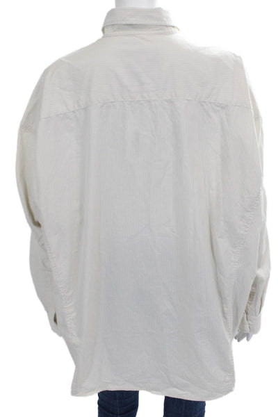 HERSKIND Womens Button Up Ivory Striped Collared Cotton Long Sleeve Size 36