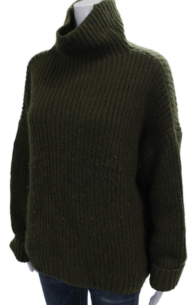 Anine Bing Women Pullover Sweater Alpaca Turtleneck Green Long Sleeve Size S