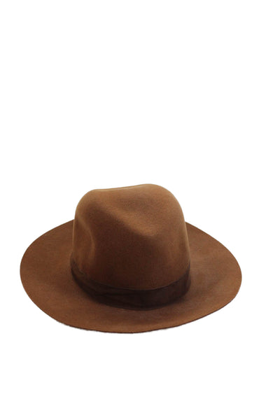 Janessa Leone Womens Wool Wide Brim Fedora Hat Brown Size S