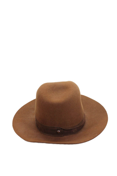 Janessa Leone Womens Wool Wide Brim Fedora Hat Brown Size S