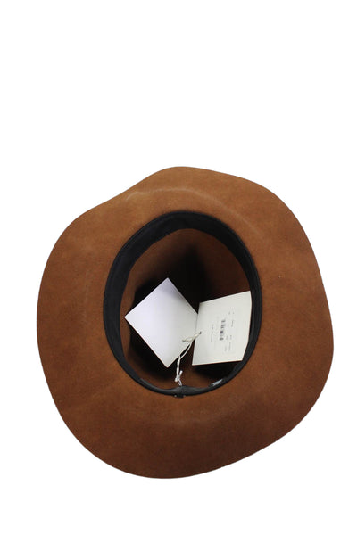 Janessa Leone Womens Wool Wide Brim Fedora Hat Brown Size S