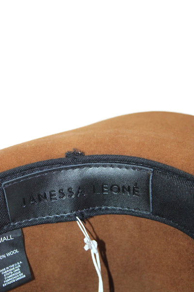 Janessa Leone Womens Wool Wide Brim Fedora Hat Brown Size S