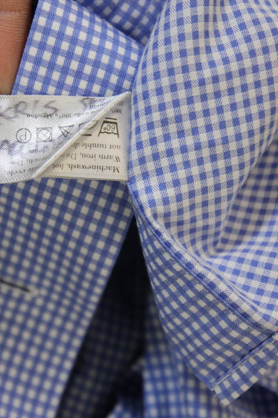 Eton Mens Checkered Print Long Sleeve Collared Button-Down Shirt Blue Size 39