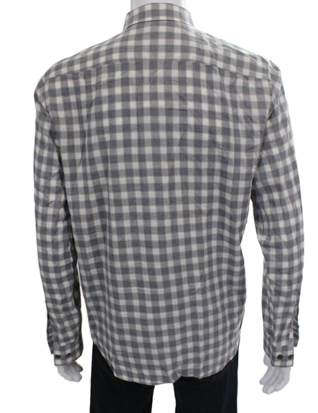 Theory Mens Plaid Print Collared Long Sleeve Button-Down Shirt Gray Size M