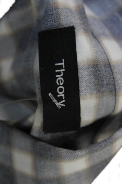 Theory Mens Plaid Print Collared Long Sleeve Button-Down Shirt Gray Size M