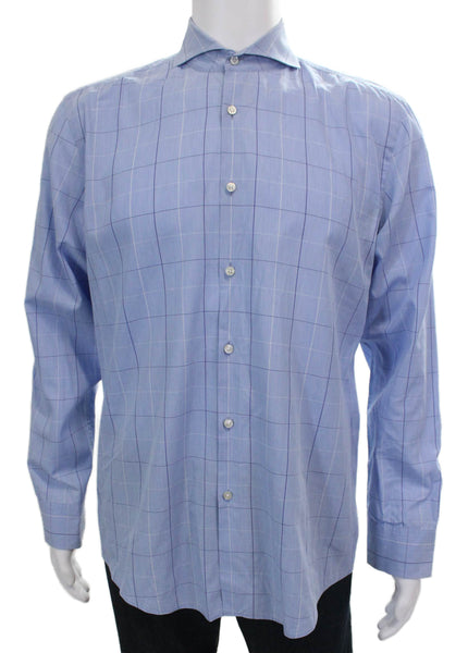 Boss Hugo Boss Mens Striped Print Long Sleeve Button-Down Shirt Blue Size 41