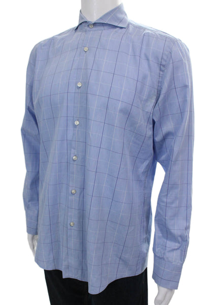 Boss Hugo Boss Mens Striped Print Long Sleeve Button-Down Shirt Blue Size 41