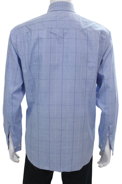 Boss Hugo Boss Mens Striped Print Long Sleeve Button-Down Shirt Blue Size 41