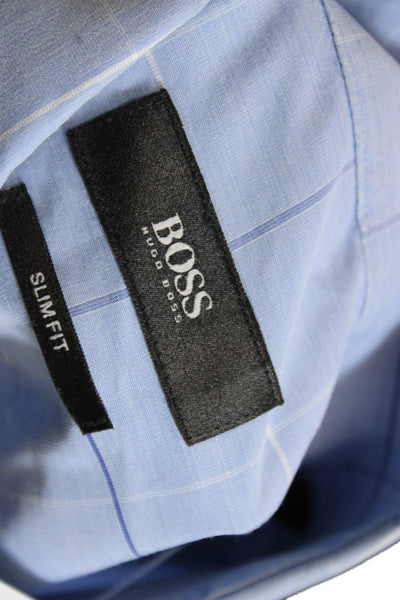 Boss Hugo Boss Mens Striped Print Long Sleeve Button-Down Shirt Blue Size 41