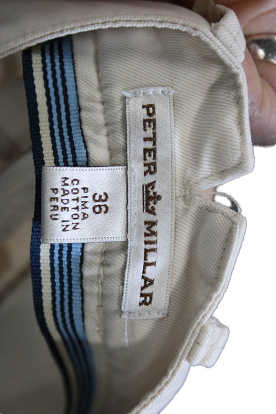 Peter Millar Mens Chino Pants Beige Button Pima Cotton Size 36