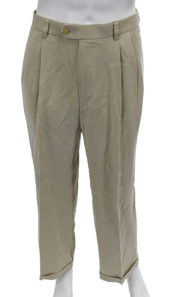 Bobby Jones Mens Chino Pants Beige Tencel Button Closure Size 36