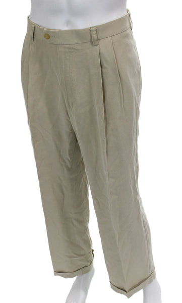 Bobby Jones Mens Chino Pants Beige Tencel Button Closure Size 36