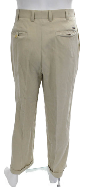 Bobby Jones Mens Chino Pants Beige Tencel Button Closure Size 36