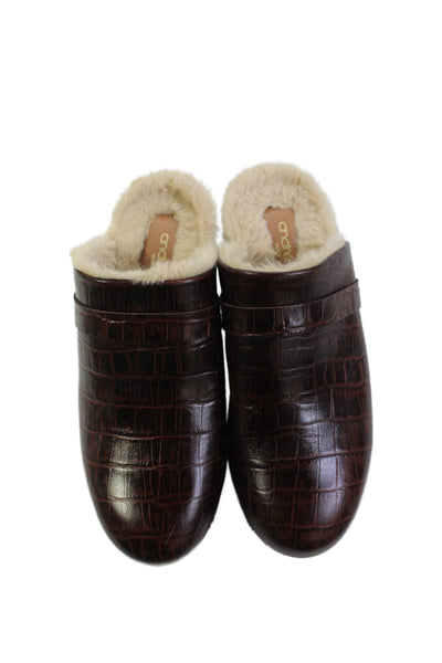 Andre Assous Womens Embossed Leather Platform Clog Heels Brown Size 7