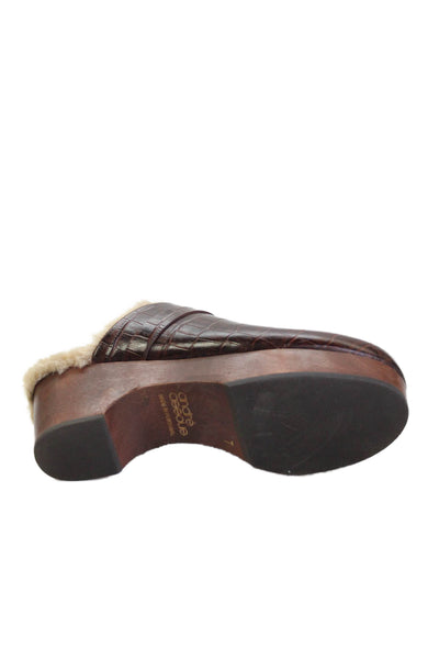 Andre Assous Womens Embossed Leather Platform Clog Heels Brown Size 7