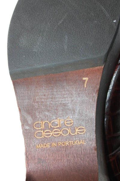 Andre Assous Womens Embossed Leather Platform Clog Heels Brown Size 7