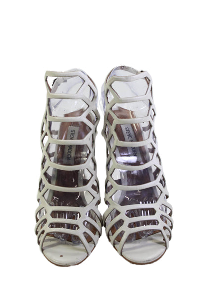 Steve Madden Womens Leather Caged Slithur Sandal Heels White Size 7 Medium