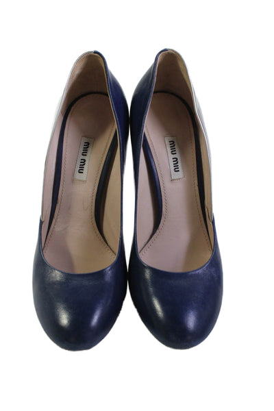 Miu Miu Womens Leather Color Block Pumps Navy Blue Silver Size 39.5 9.5