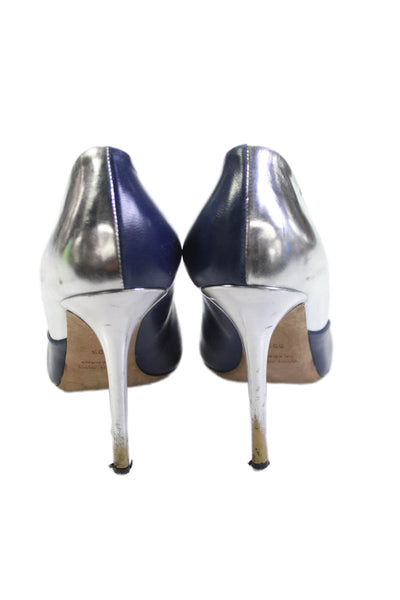 Miu Miu Womens Leather Color Block Pumps Navy Blue Silver Size 39.5 9.5