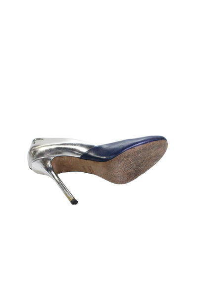 Miu Miu Womens Leather Color Block Pumps Navy Blue Silver Size 39.5 9.5