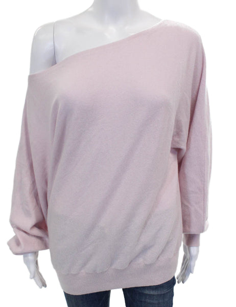 Kinross Cashmere Women Pullover Sweater Boat Neck Pink Long Sleeve Size L
