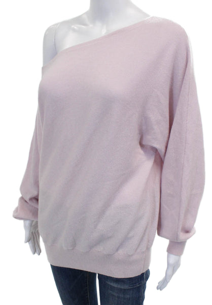 Kinross Cashmere Women Pullover Sweater Boat Neck Pink Long Sleeve Size L