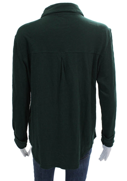 Elliott Lauren Women Collared Long Sleeve Button Up Cotton Blouse Green Size L