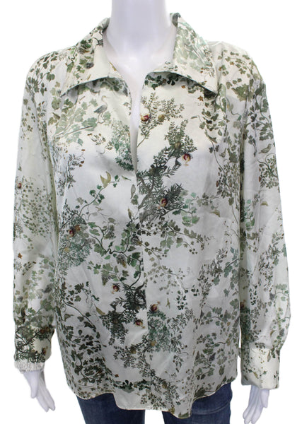 Vince Womens Silk Floral Collared Button Long Sleeve Basic Blouse Size L