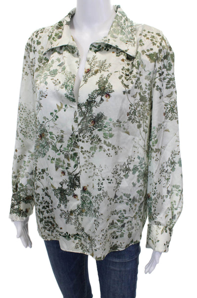 Vince Womens Silk Floral Collared Button Long Sleeve Basic Blouse Size L