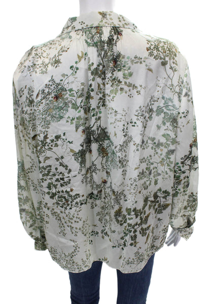 Vince Womens Silk Floral Collared Button Long Sleeve Basic Blouse Size L