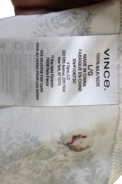 Vince Womens Silk Floral Collared Button Long Sleeve Basic Blouse Size L