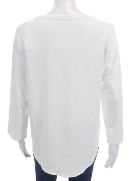 ELI Women Basic White Pima Cotton Round Neck Long Sleeve T-Shirt Size L