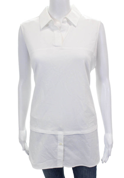 Hinson Wu Women Sleeveless Tunic Polo White Collared Button Size 1