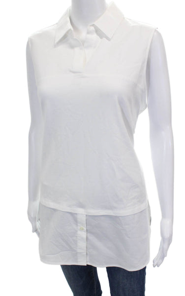 Hinson Wu Women Sleeveless Tunic Polo White Collared Button Size 1