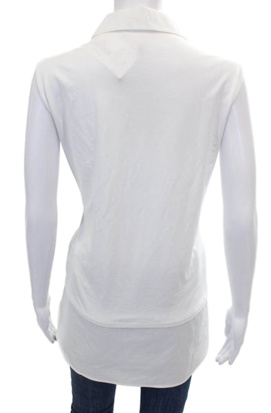 Hinson Wu Women Sleeveless Tunic Polo White Collared Button Size 1