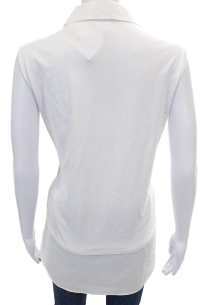 Hinson Wu Women Sleeveless Tunic Polo White Collared Button Size 1