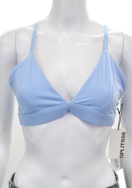 Splits59 Womens Sports Bra Blue V-Neck Nylon Pullover Size L
