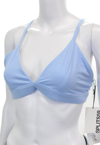 Splits59 Womens Sports Bra Blue V-Neck Nylon Pullover Size L