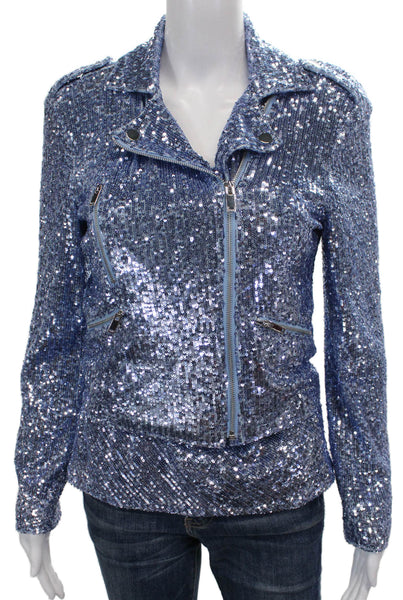 Generation Love Womens Biker Jacket Blue Polyester Collared Sleeveless Size M