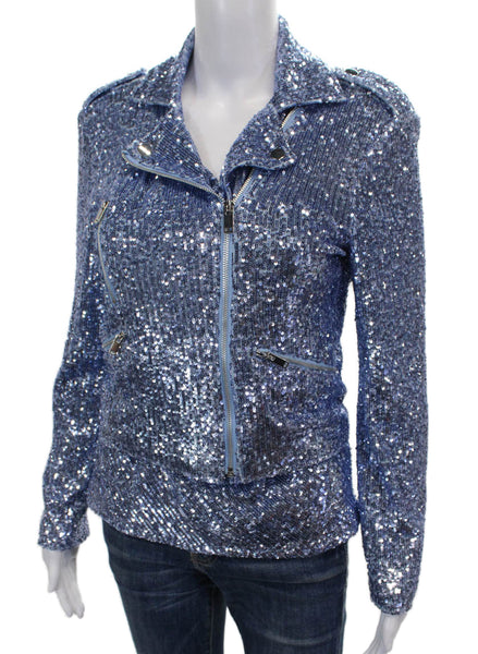 Generation Love Womens Biker Jacket Blue Polyester Collared Sleeveless Size M
